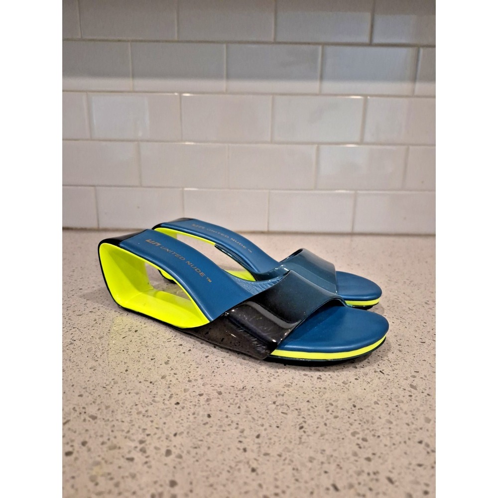 United Nude Mobius Mid Sandals Turquoise Iridescent Open Wedge Heel Size 36/6